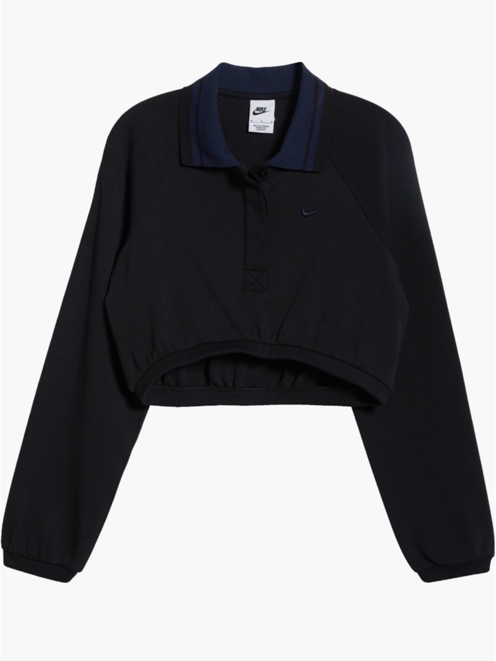 Nike Black Cropped Polo Sweatshirt with Navy Trim